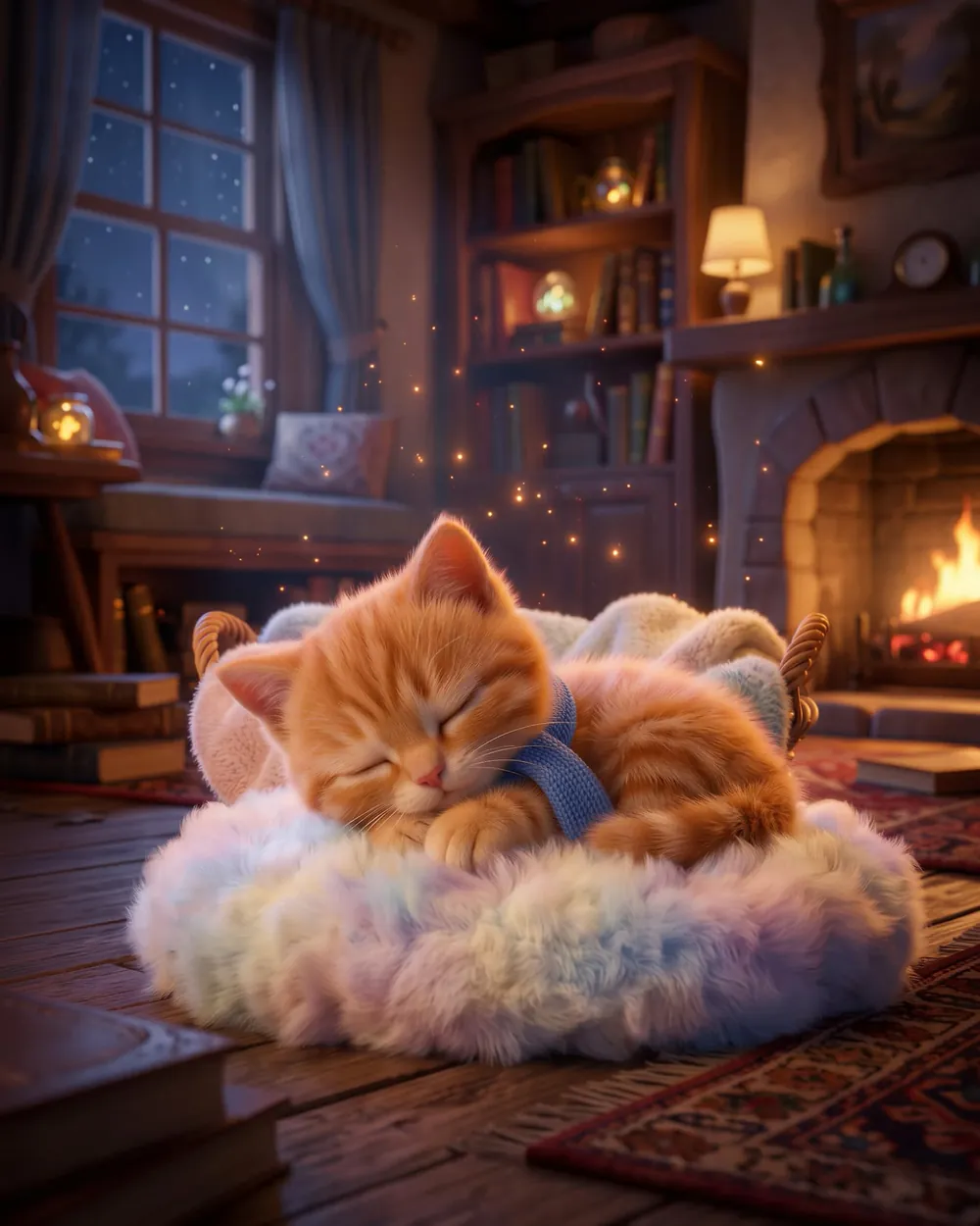 Gatito dormido sobre un cojín suave